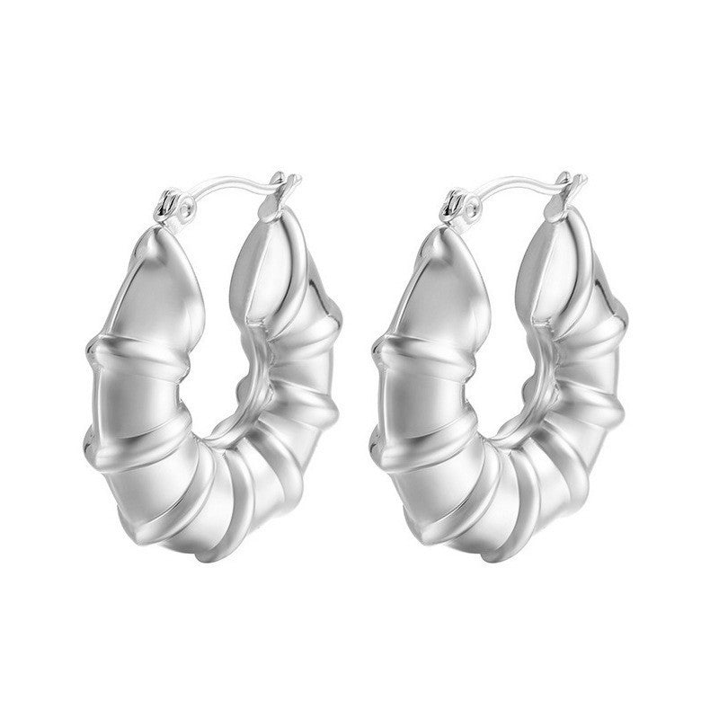 Women's Bamboo Joint Hollow Dangle Earrings, Titanium Steel with 18K Gold Plating / White Gold Plating