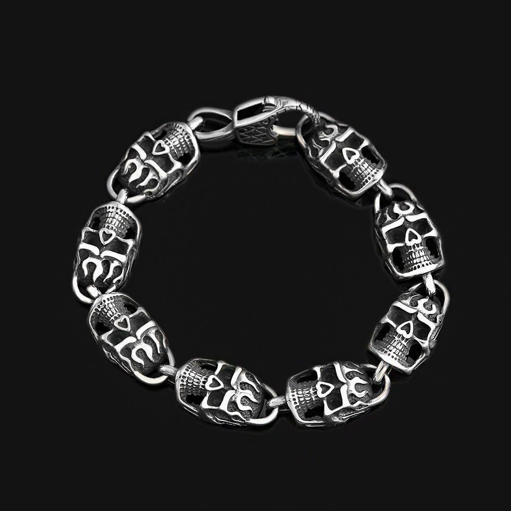 Punk Bold Skull Stainless Steel Men Bracelet, Fashion Creative Personality Open Cuff Wrist Jewelry