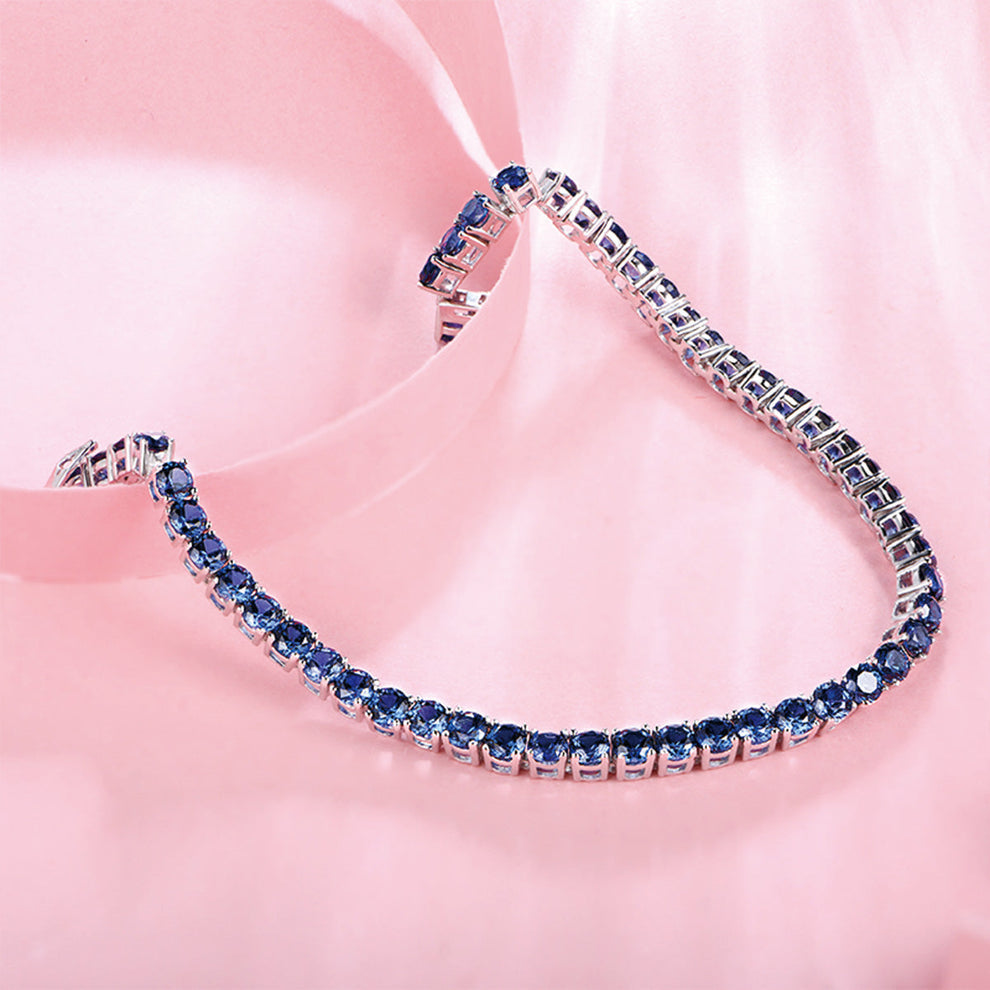 Women's Sterling Silver Round Cut Blue Sapphire Tennis Bracelet