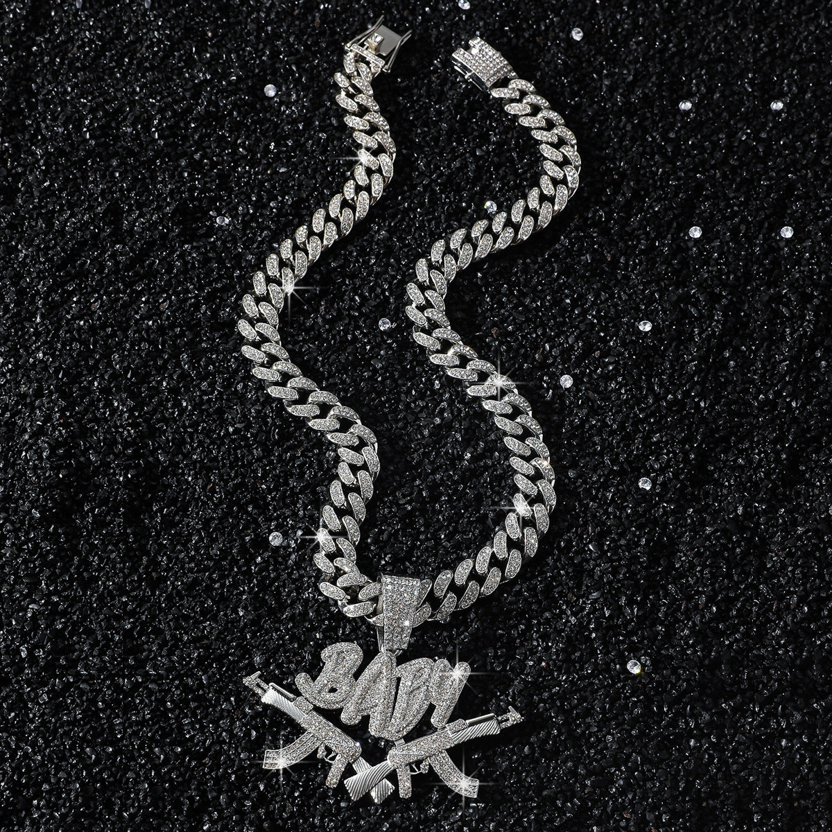 Hip-Hop Blue Wolf Cuban Chain Pendant Necklace
