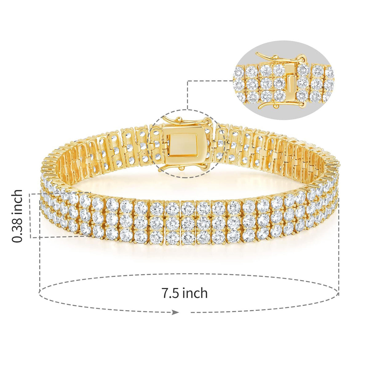 Women&Men's Hip-Hop 3mm Zircon Three-Row Eight-Character Buckle Cuban Tennis Bracelet