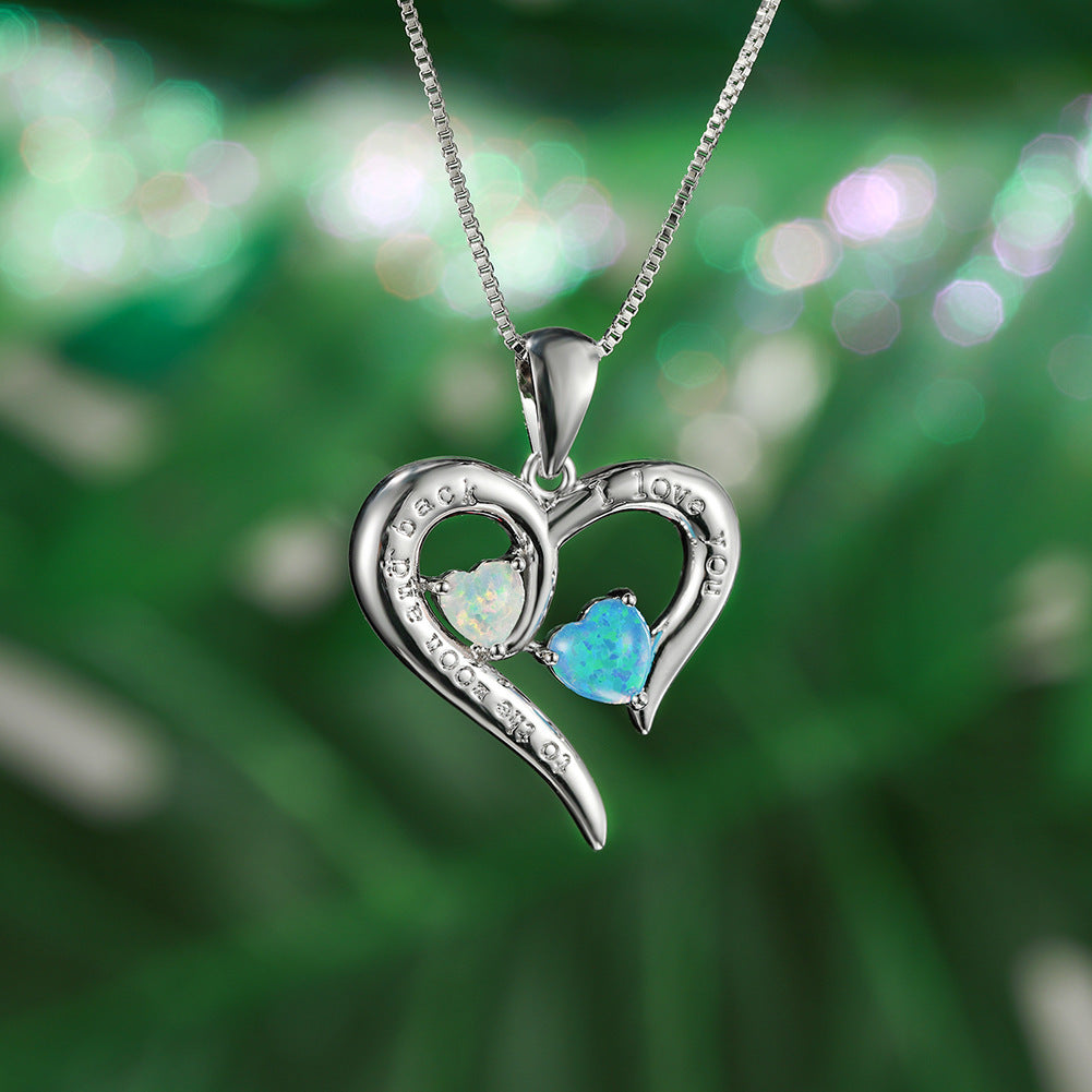 Two small heart-shaped Opal+ English letter heart necklace