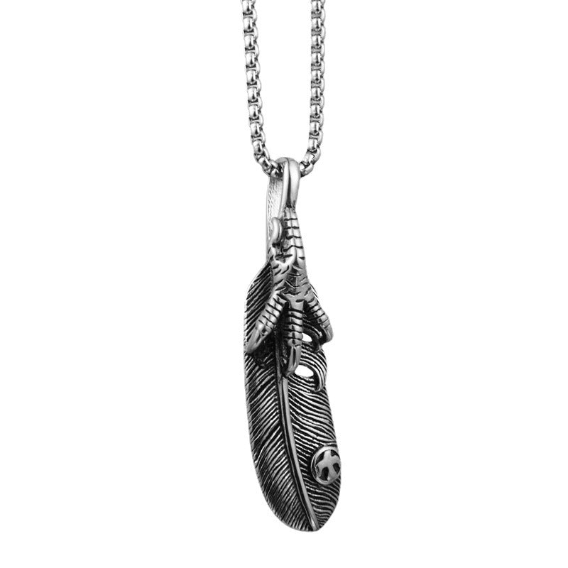 Men's Steel Vintage Feather Pendant Necklace