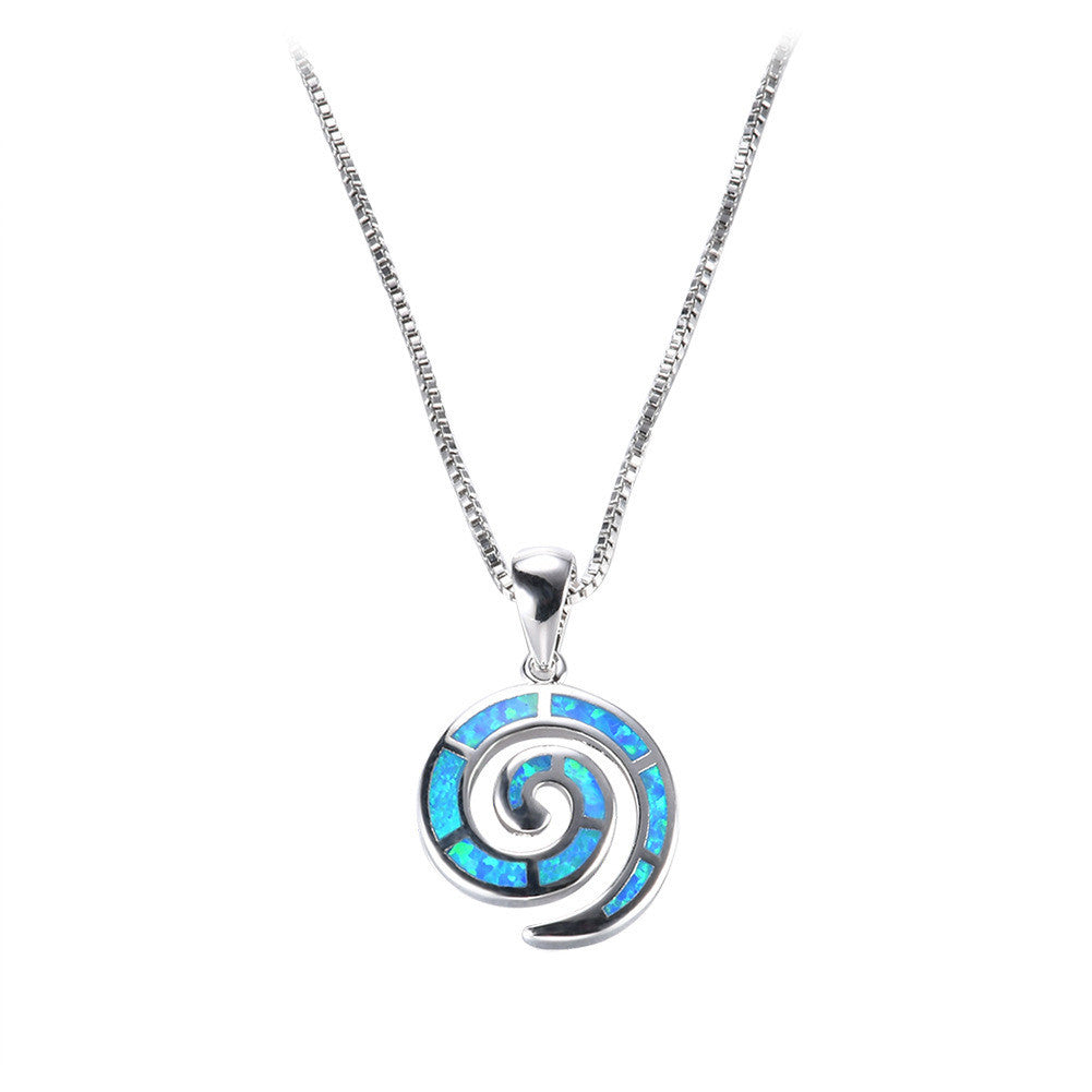Natural Silver Blue O'Bao Sea Shell Pendant S925 Silver Necklace