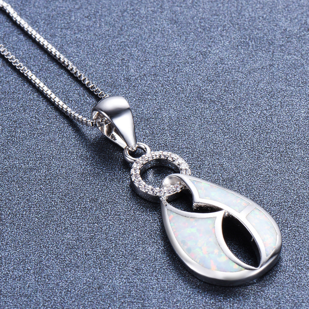 Opal single-ring pendant necklace
