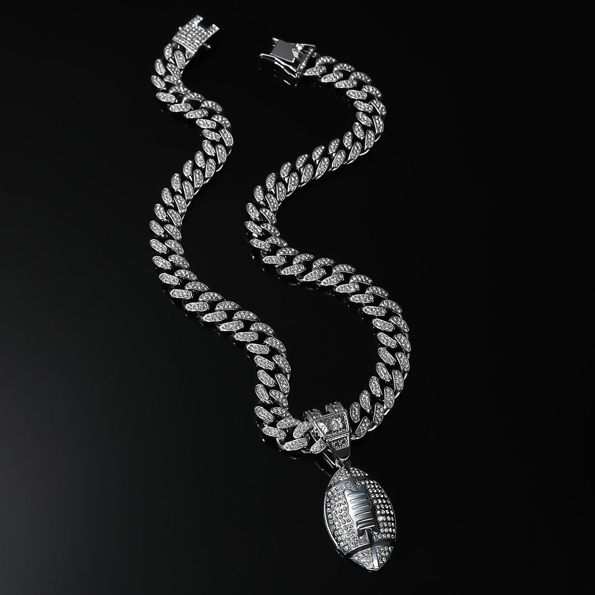 Hip-Hop Alloy Rugby Studded Cuban Chain Pendant Necklace