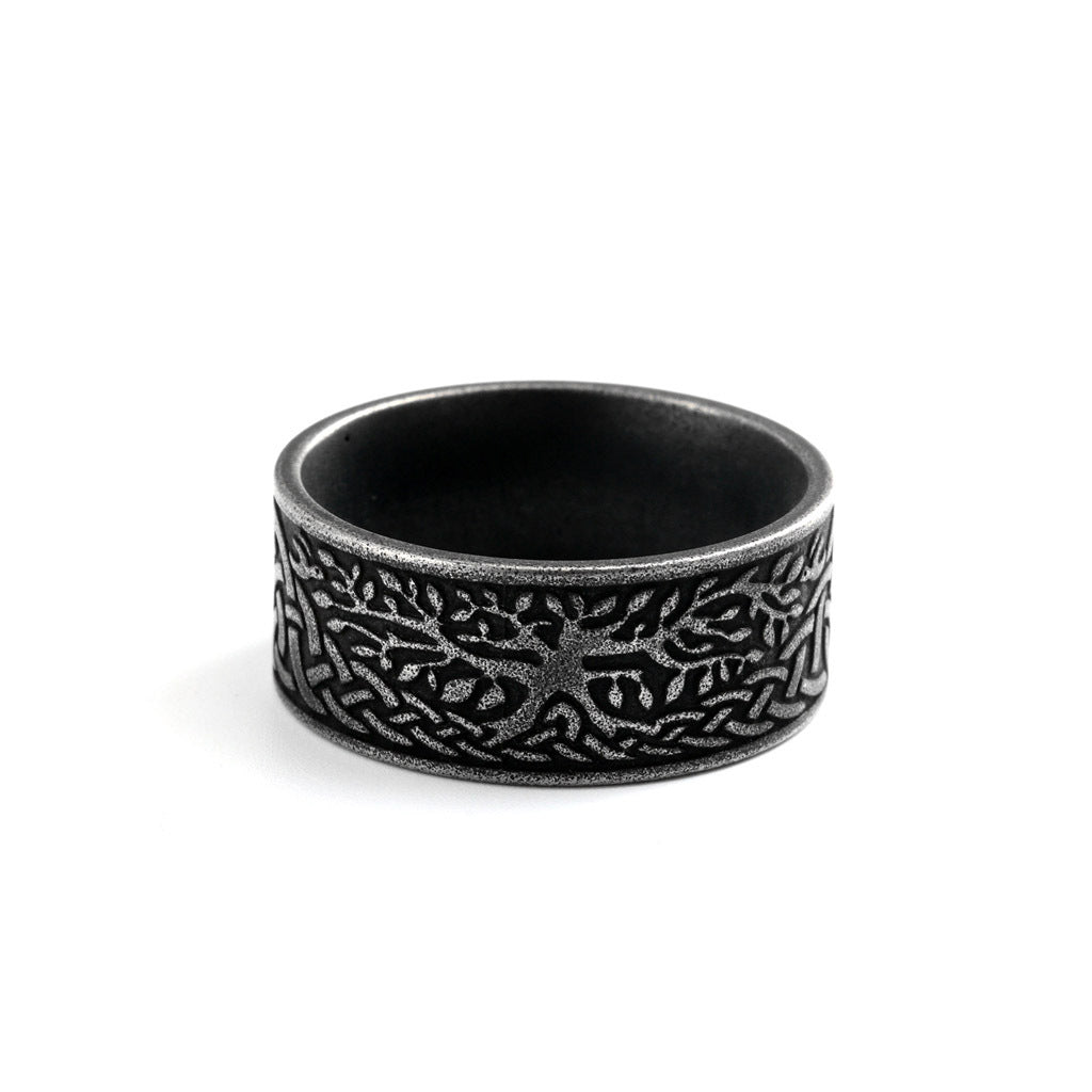 Vintage Solid Stainless Steel Celtic Knot Tree of Life Wide Band Ring for Men
