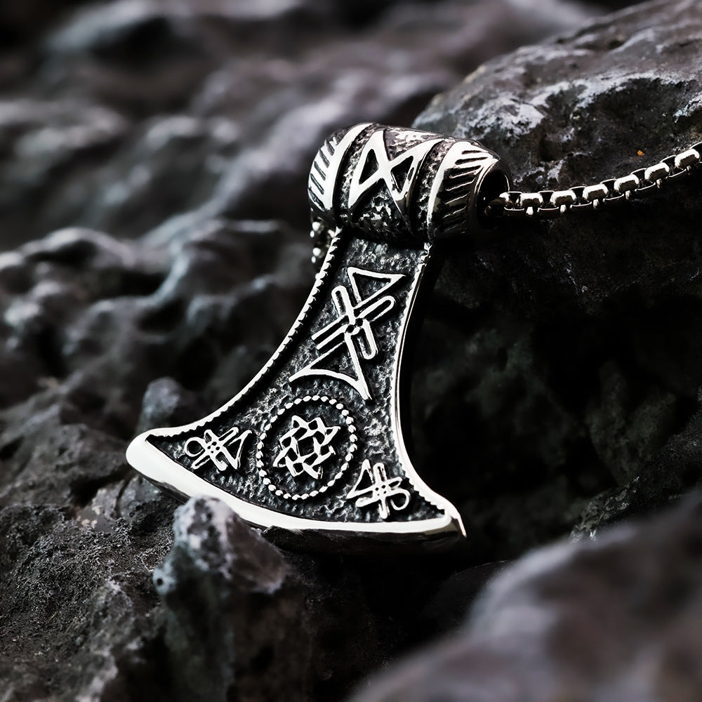 Vintage Stainless Steel Slavic Axe Pendant Necklace for Men