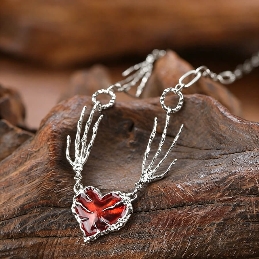Gothic-style red heart-shaped necklace
