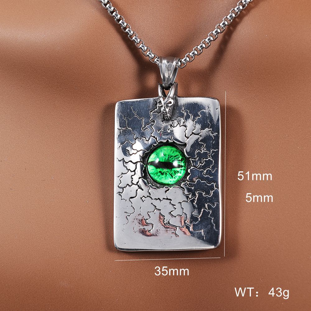 Men's Steel Cracked Dog Tag Evil Eye Retro Hip Hop Jewelry Pendant Necklace