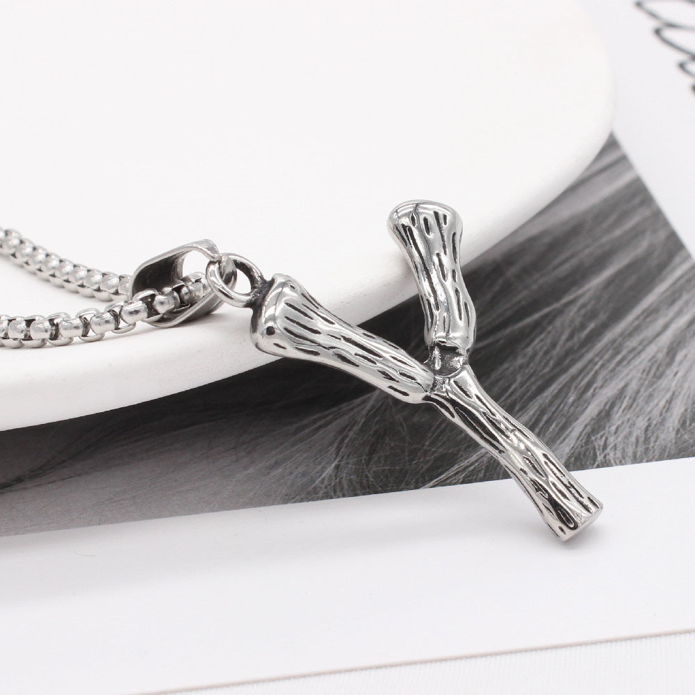 Men's Steel Y Shape Branch Pendant Necklace