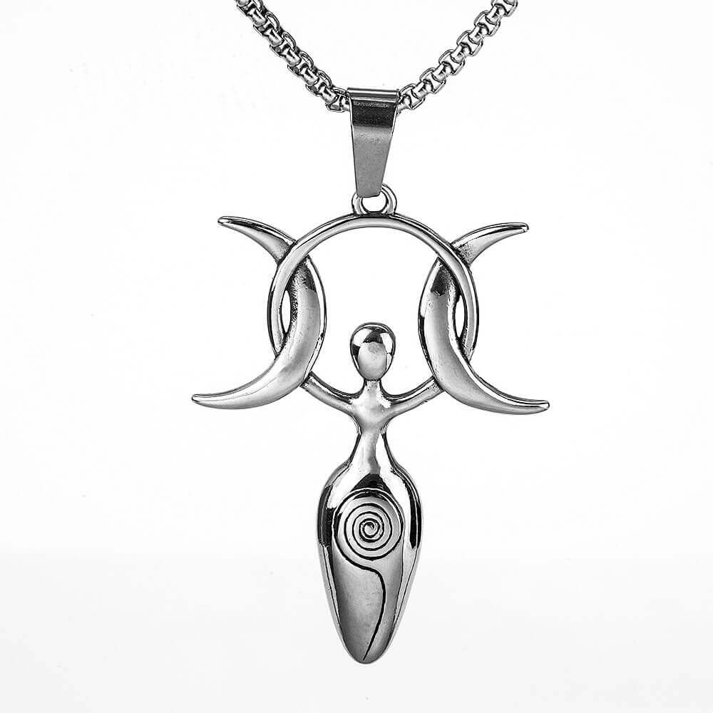 Vintage Stainless Steel Men's 3D Moon Star Goddess Pendant Necklace for Men