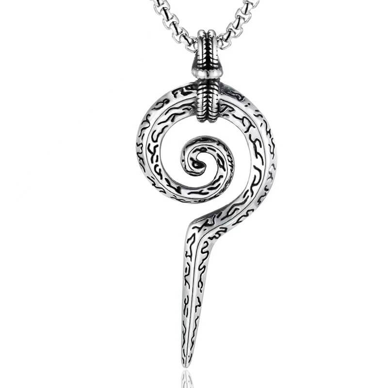 Men's Steel Vintage Spiral Snake Pendant Necklace