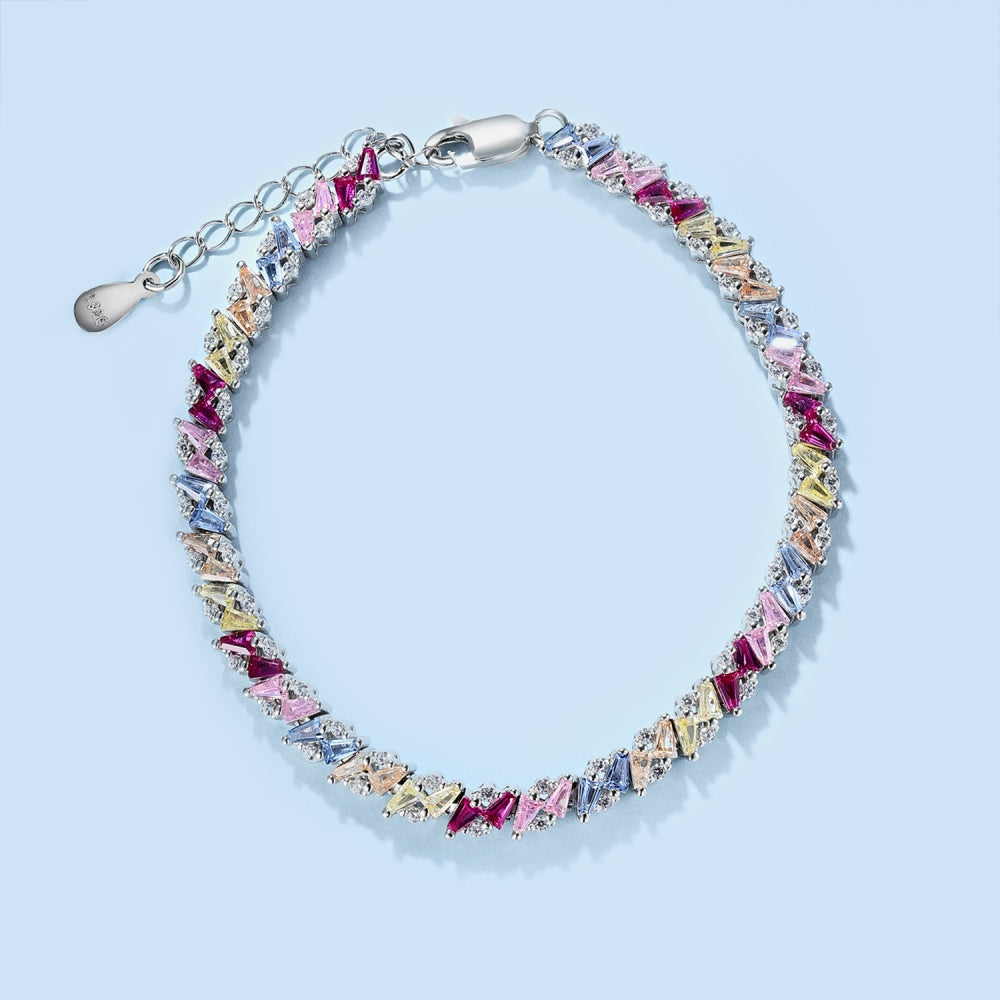 Women's S925 Colored Zircon Trapezoidal Round Zircon Bracelet