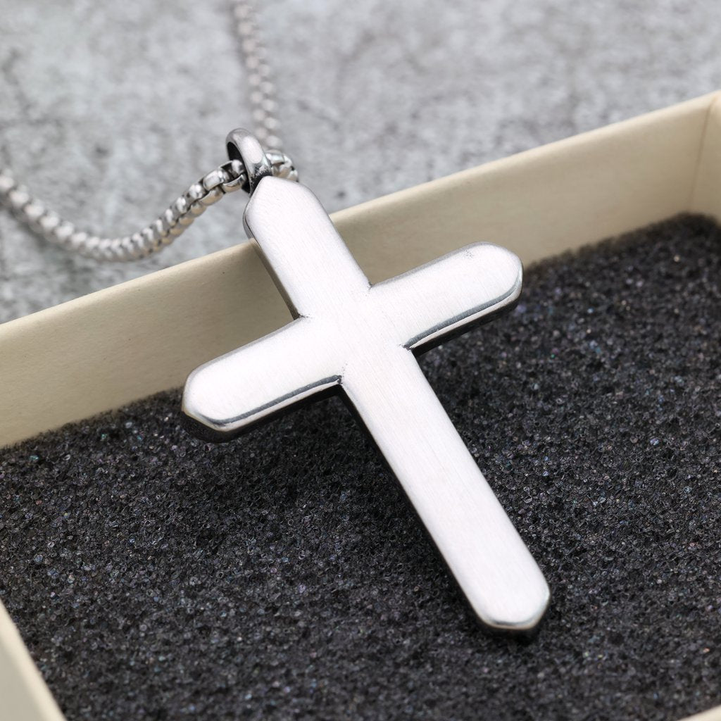Vintage Stainless Steel Cross Striped Pendant Necklace for Men