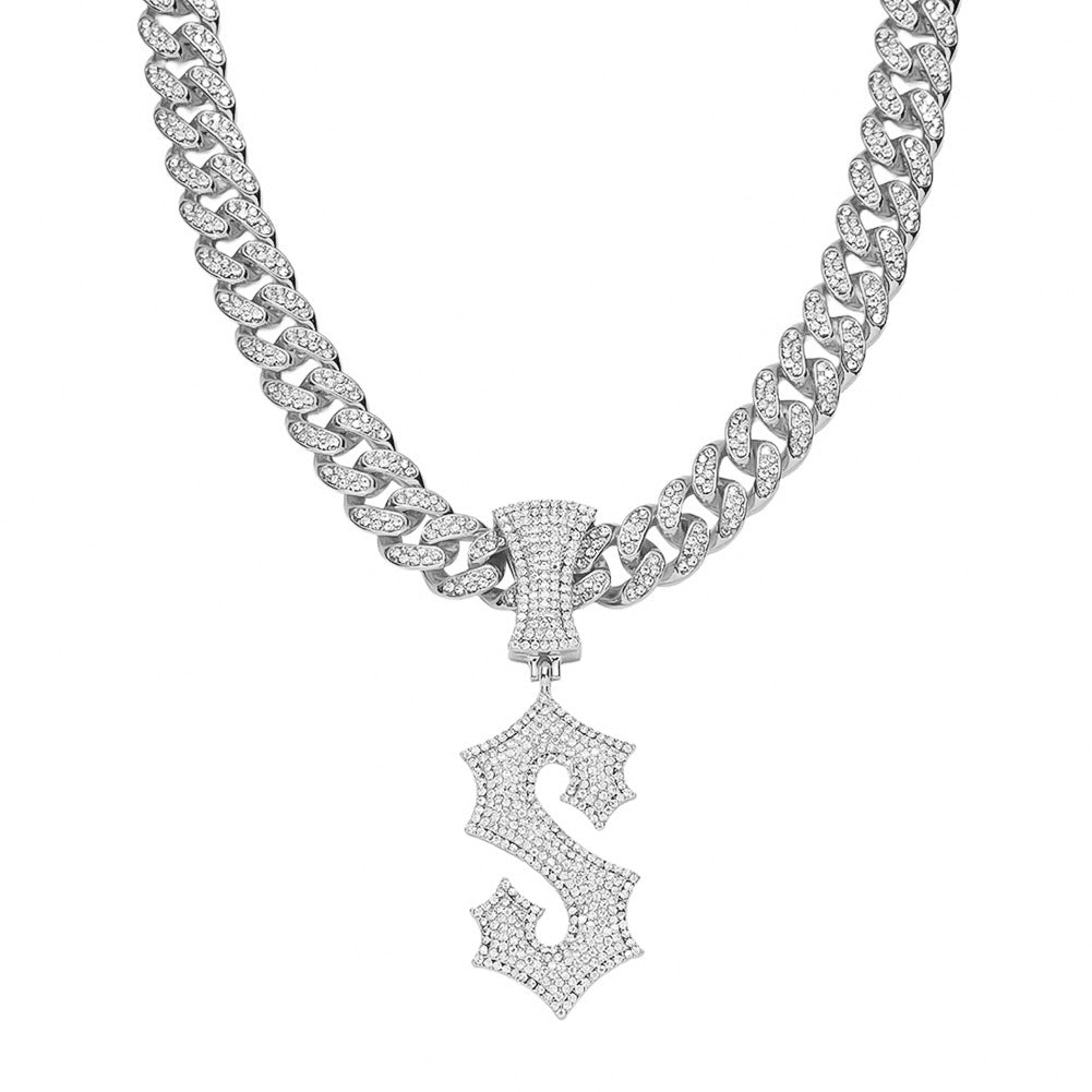 Hip-Hop English Letter S Cuban Chain Pendant Necklace