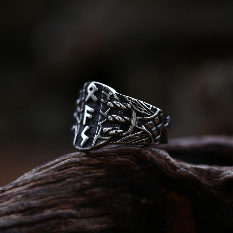 Vintage Solid Stainless Steel Viking Rune Shield Signet Ring for Men