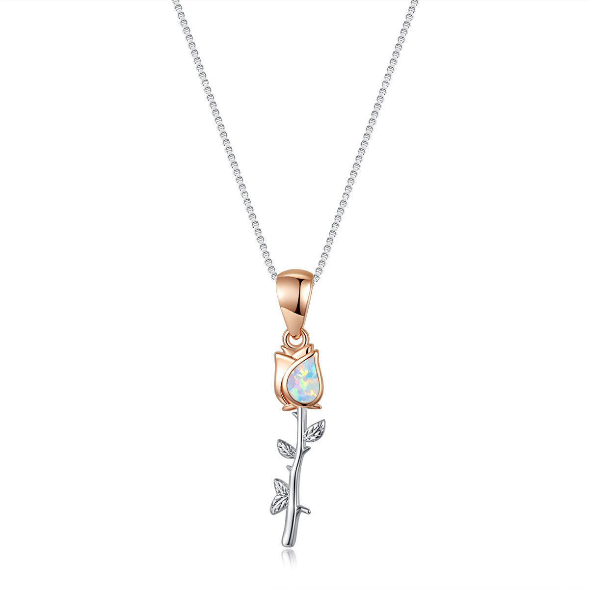 Two-tone White Gold and Rose Gold Blue and White Australian Rose Flower Women's Versatile Necklace