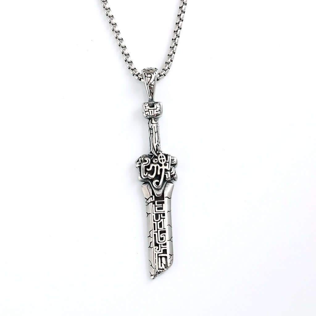Vintage Stainless Steel Broken Sword Pendant Necklace for Men