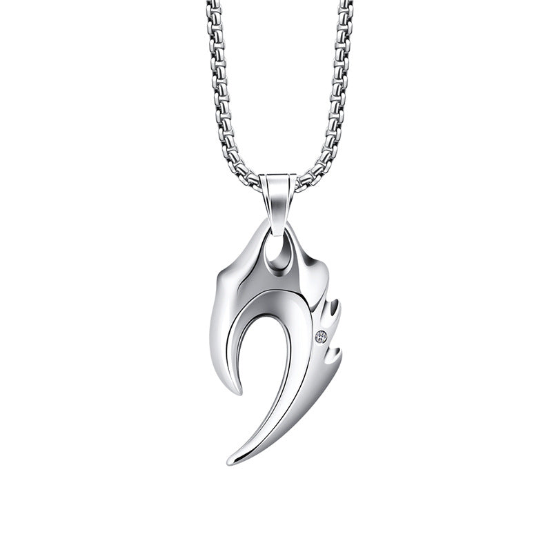 Men's Steel Flame Shape Inlaid Zirconia Pendant Necklace