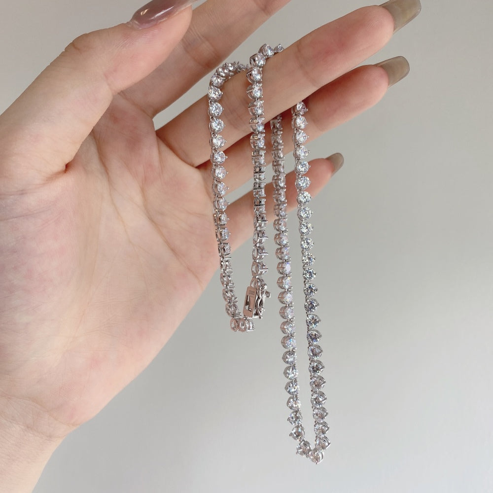 S925 Necklace, Minimalist Style Fully Paved with White Round Zircon