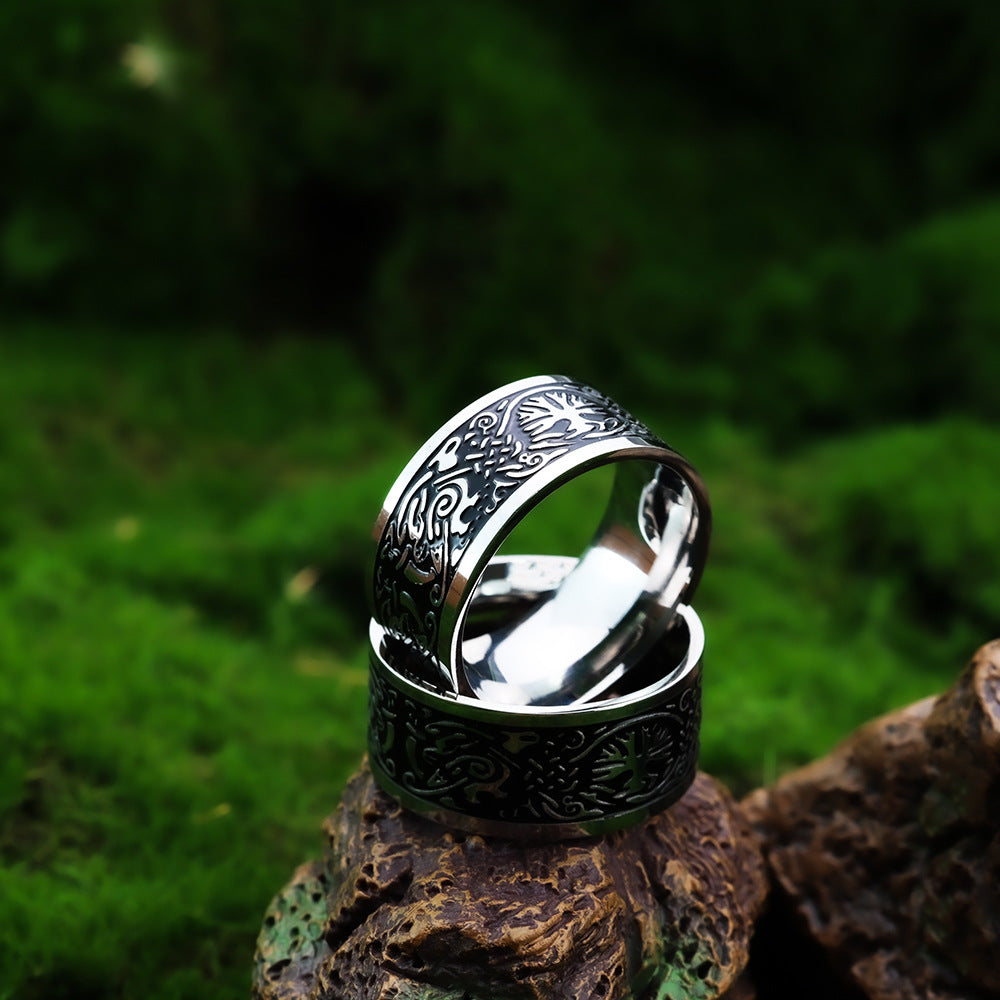 Vintage Antique Solid Stainless Steel Viking Tree of Life Band Ring for Men