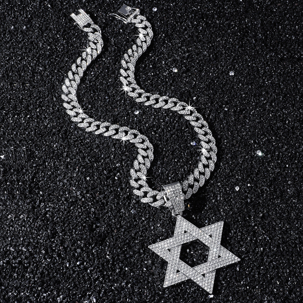 Hip-Hop Style Six-Pointed Star Cuban Chain Pendant Necklace