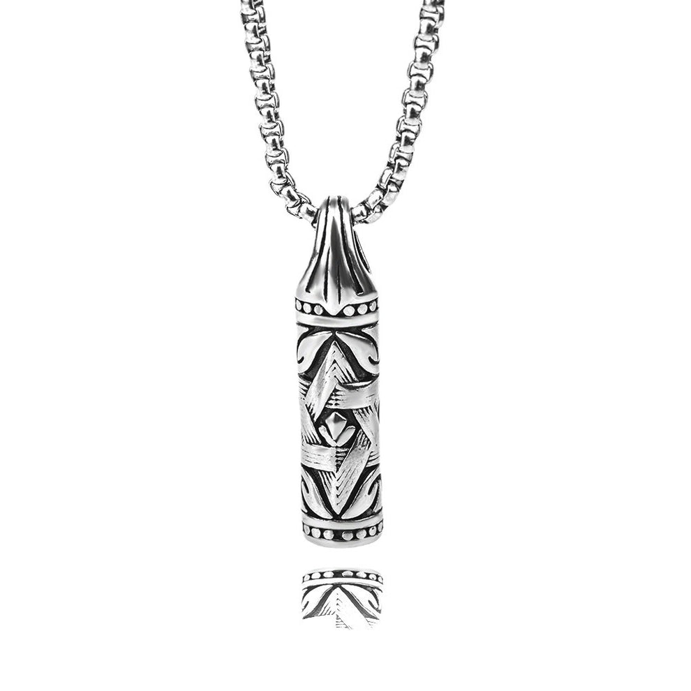 Men's Steel Vintage Pattern Bullet Pendant Necklace
