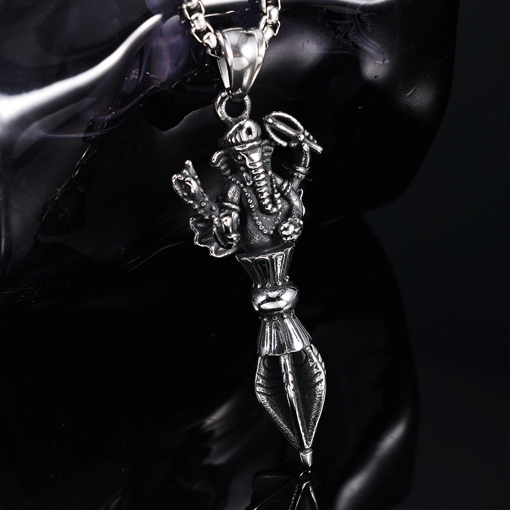 Men's Steel Ganesha Vajra Retro Hip Hop Jewelry Pendant Necklace
