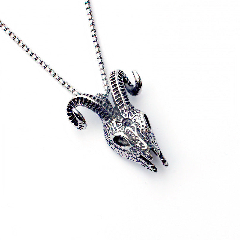 Men's Steel Vintage Goat Skull Pendant Necklace