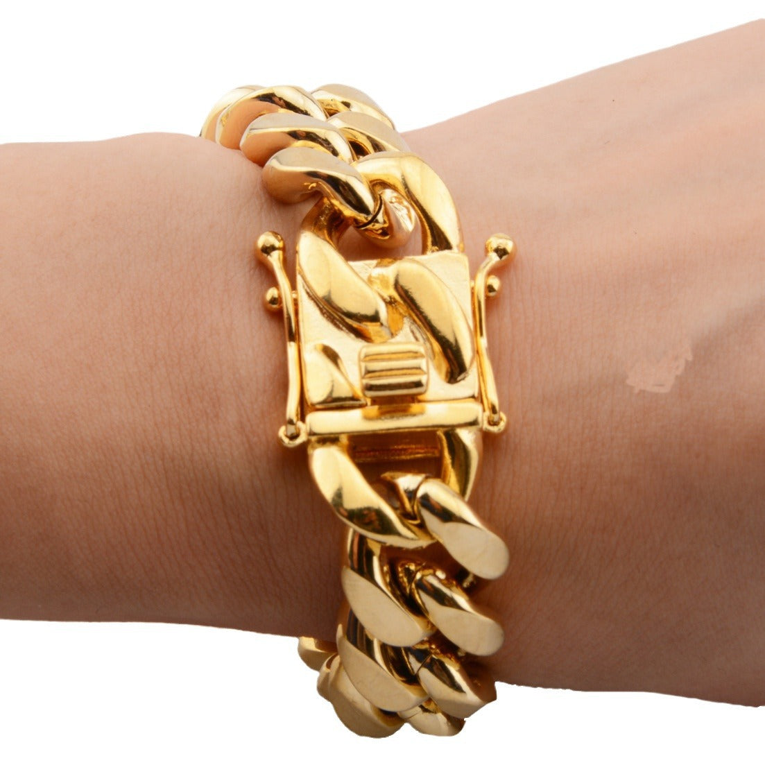 Men’s European American Hip Hop Stainless Steel Cuban Link Bracelet with Dragon Head Clasp Fashion Wrist Jewelry