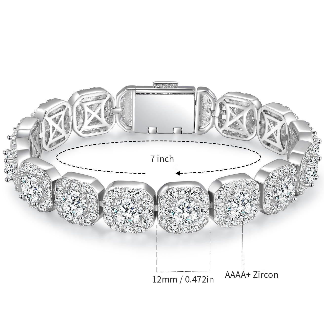 Women&Men's 12mm Cubic Zirconia Flip Clasp Cuban Link Tennis Bracelet