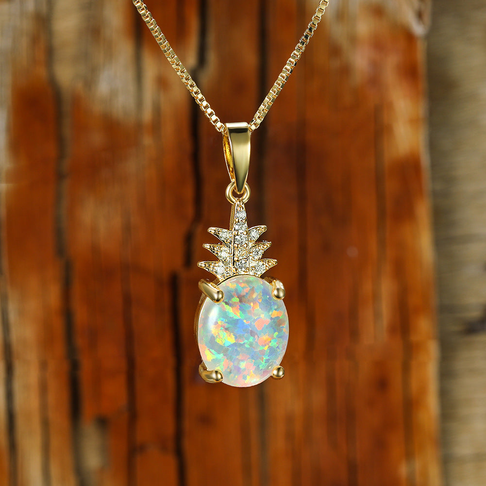Opal Pineapple Pendant Necklace