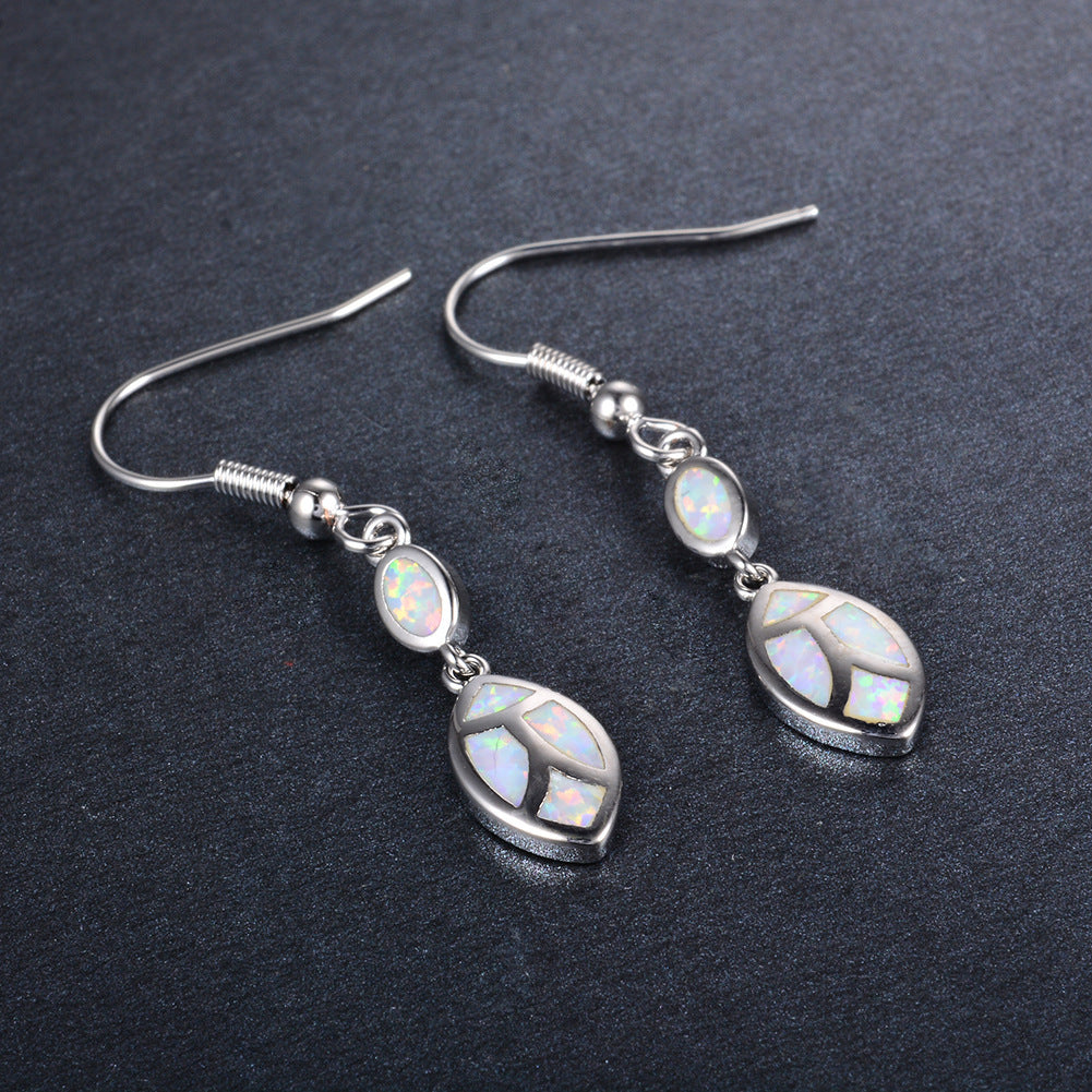 Women's Double‑Layer Leaf Mosaic Blue & White Opal Hook Dangle Earrings