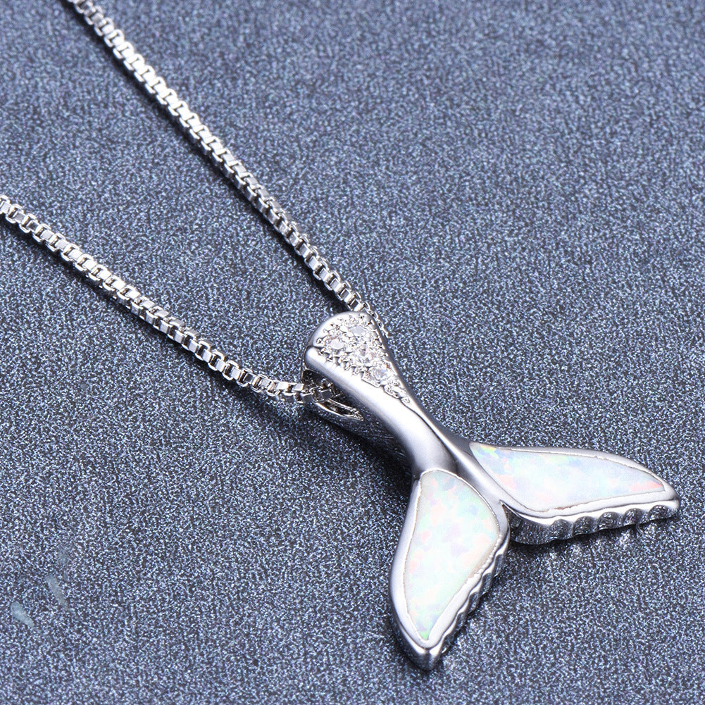Opal Fish Tail-shaped Pendant Necklace