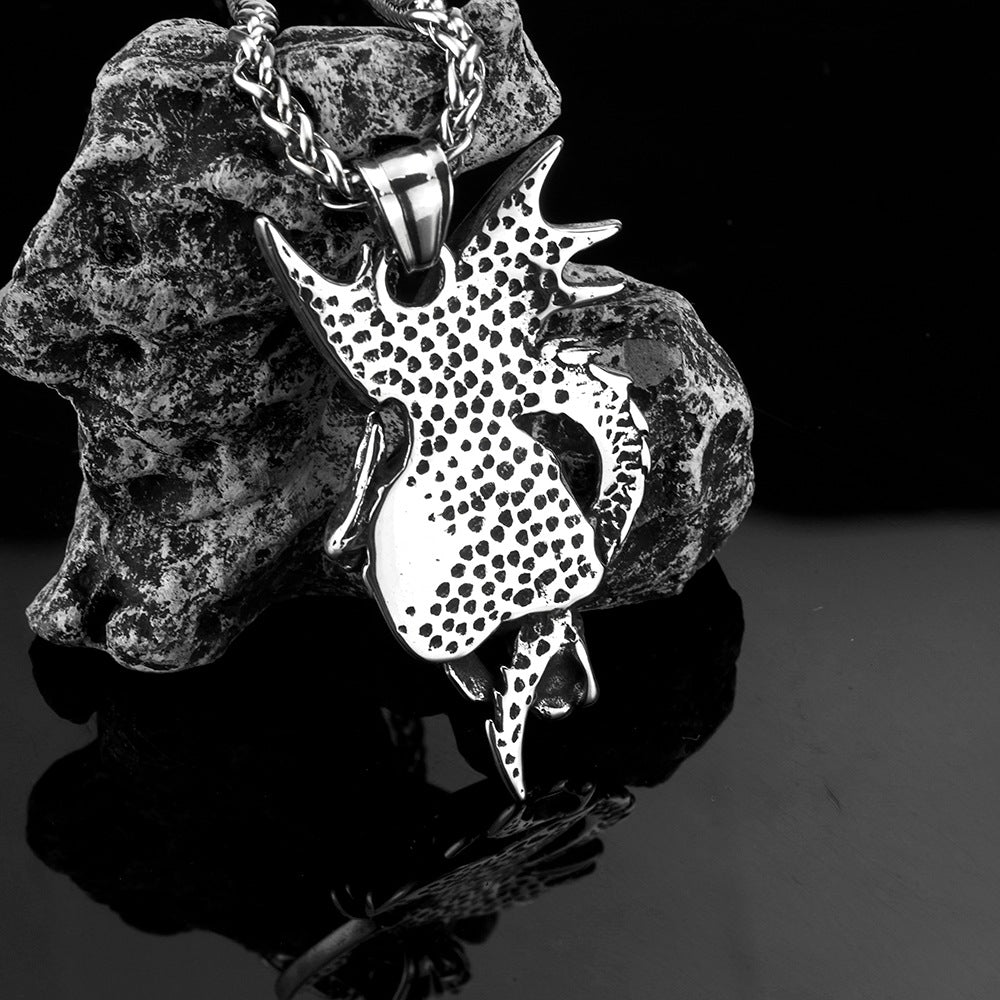 Vintage Stainless Steel Dragon & Skull Pendant Necklace for Men