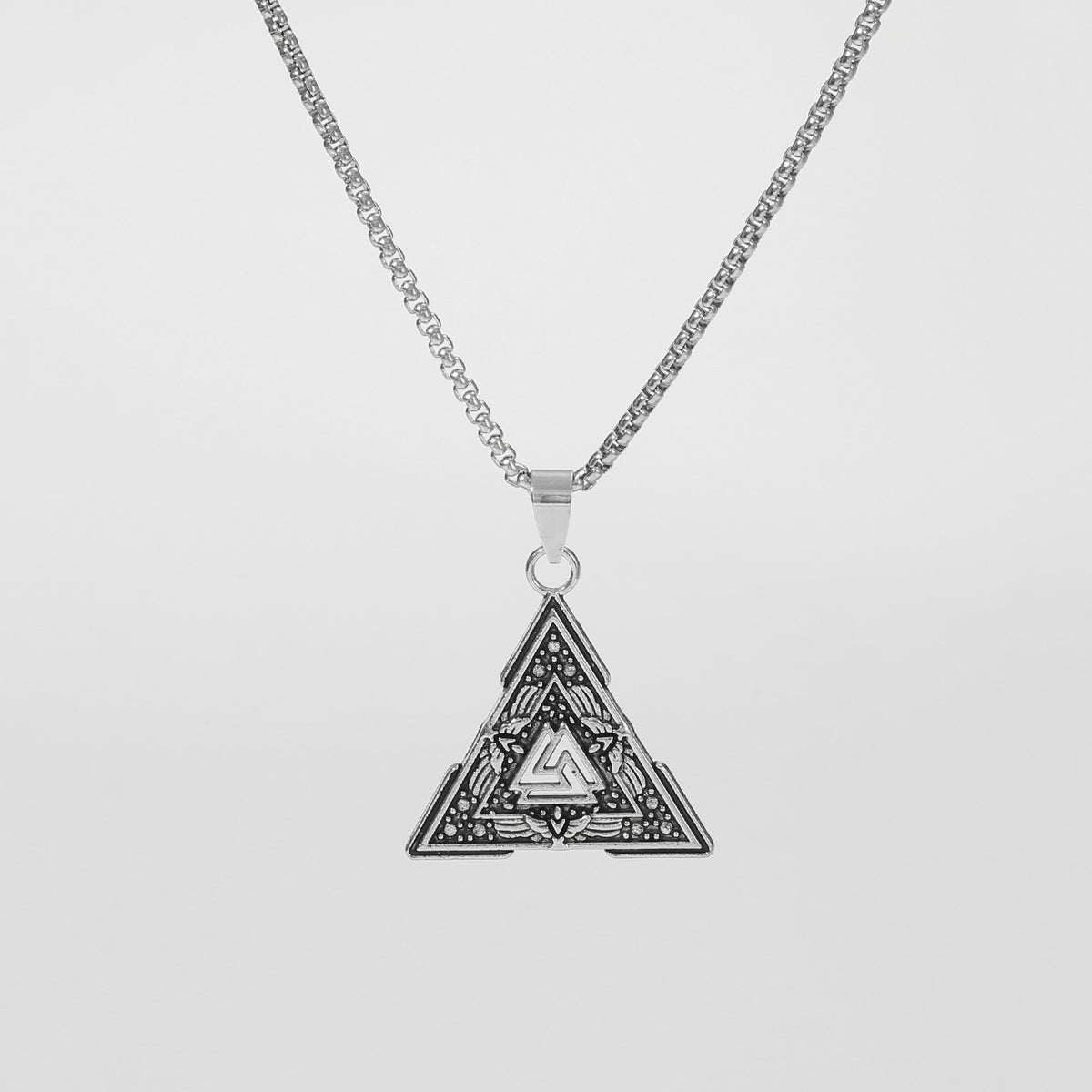Men's Steel Viking Triangle Valknut Retro Hip Hop Jewelry Pendant Necklace