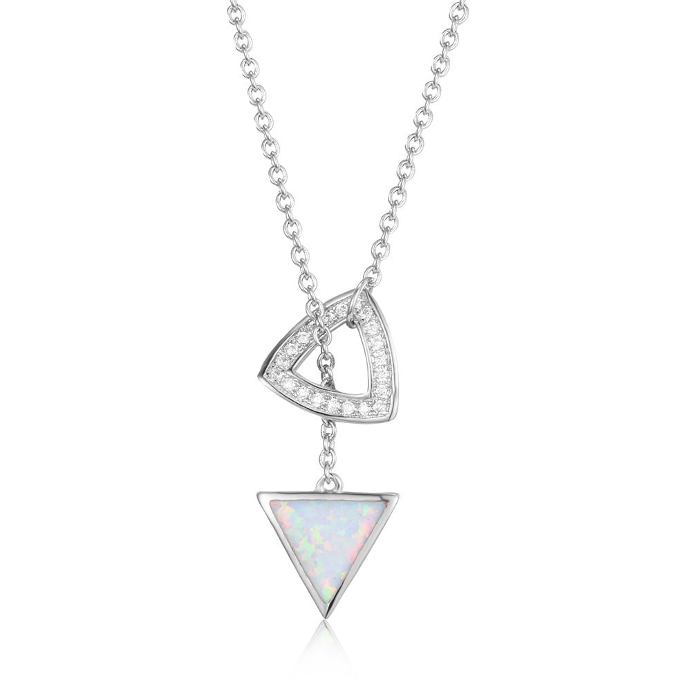 Opal Double Triangle Pendant Necklace