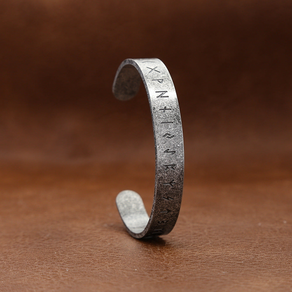 Men's Retro Viking Rune Open Cuff Bracelet