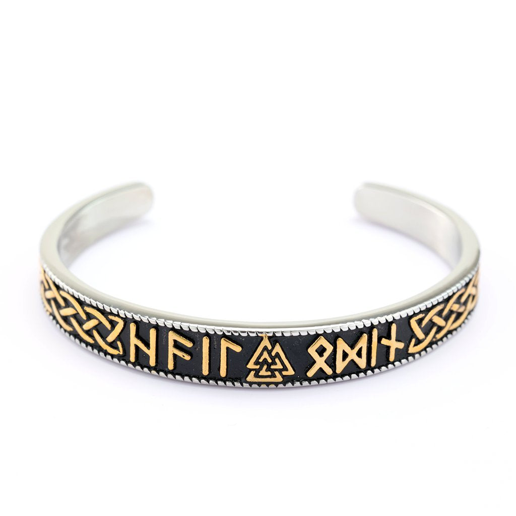 Nordic Retro Viking Rune Letter Open C Bracelet for Men, Vintage Stainless Steel Cuff Bangle