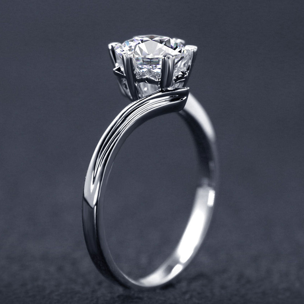 Women's White Gold Prong Setting Flower Shape Moissanite Adjustable Ring
