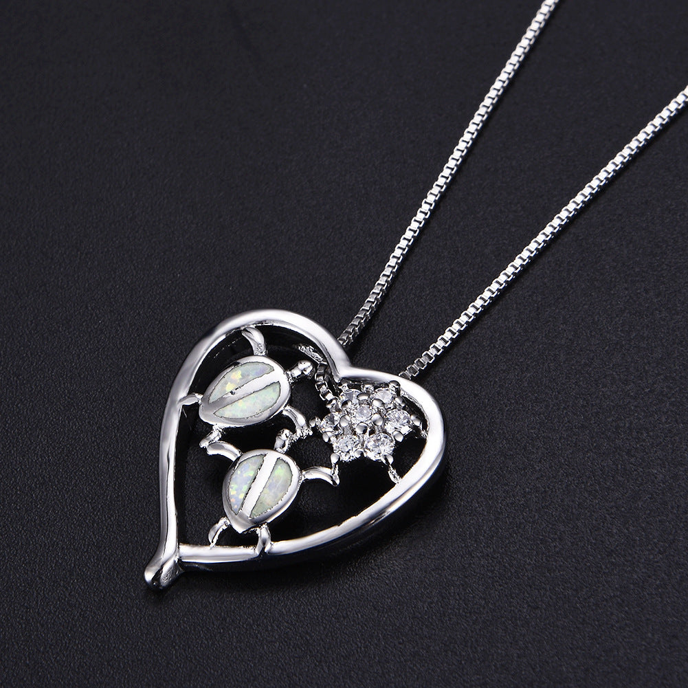 Turtle Opal Heart-shaped Pendant Necklace