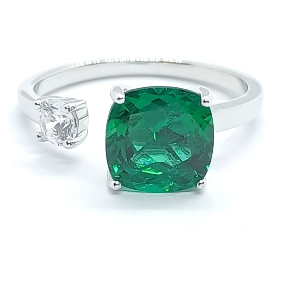 Women's White Gold Clip-On Adjustable Emerald Ring