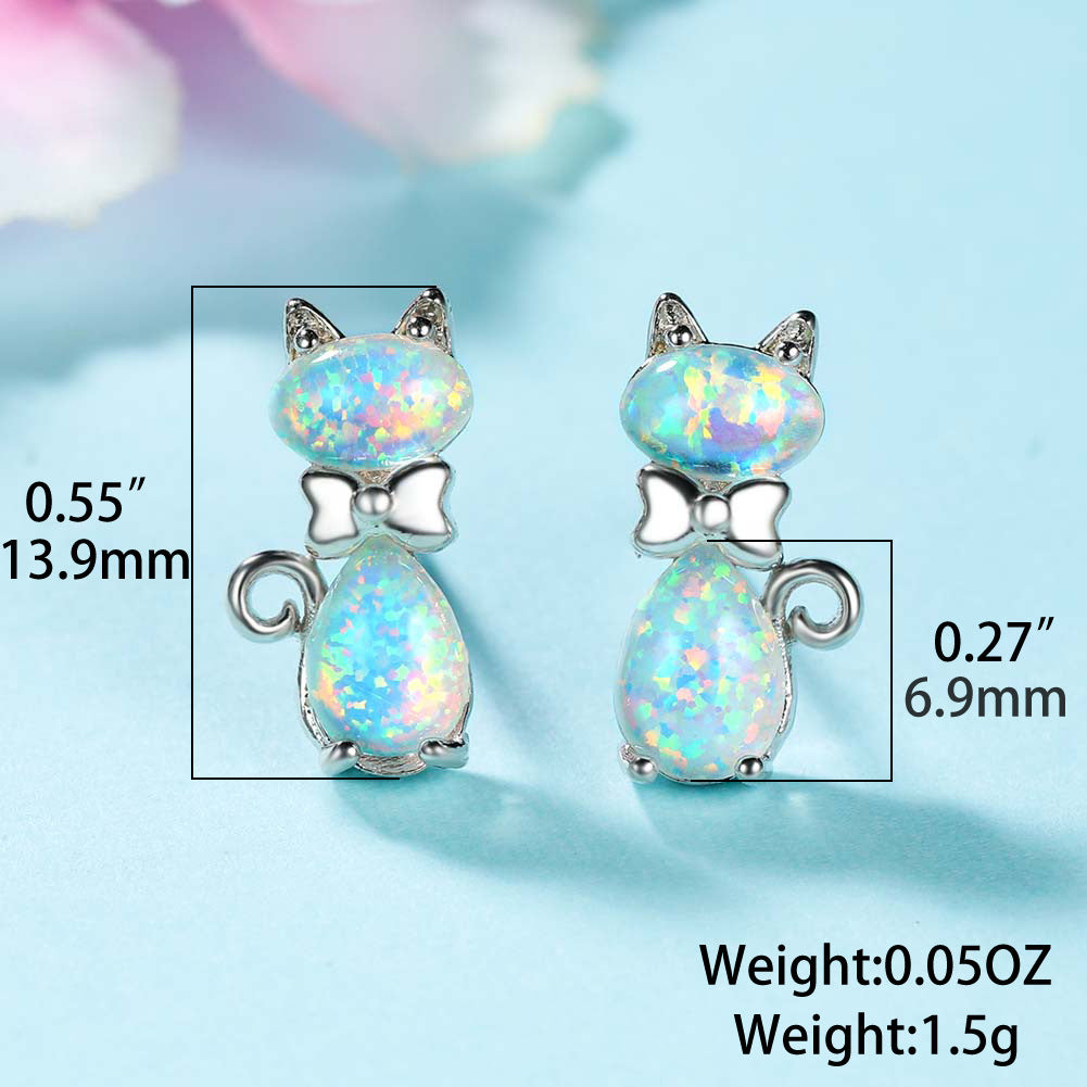 Women's Bow‑Knot Cat Opal Stud Earrings