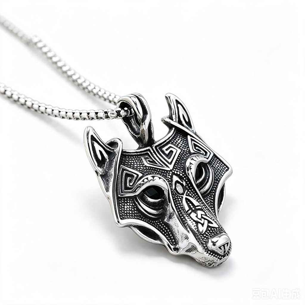 Vintage Stainless Steel Wolf Head Pendant Necklace for Men