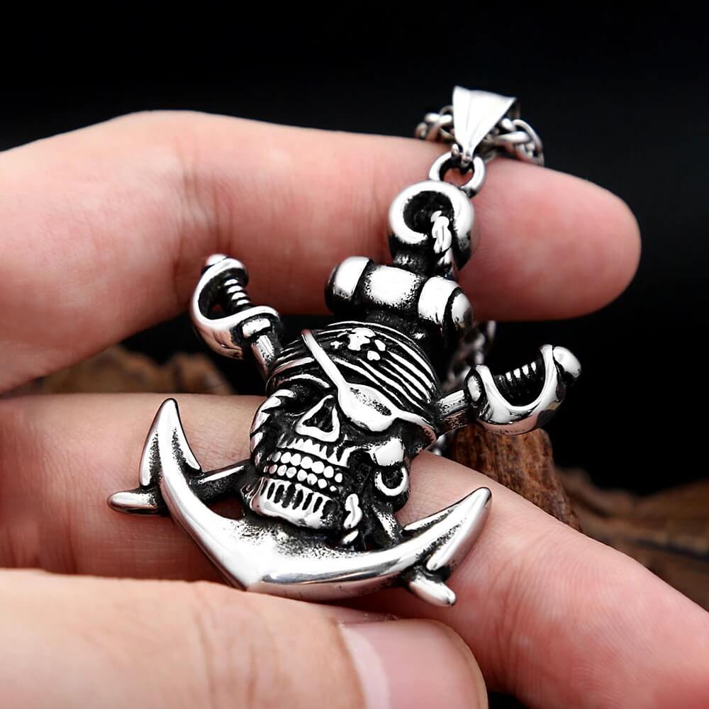 Men's Pirate Ship Anchor Pendant Necklace