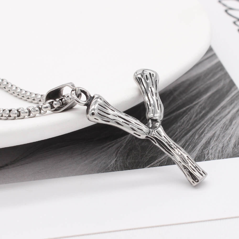 Men's Steel Y Shape Branch Pendant Necklace