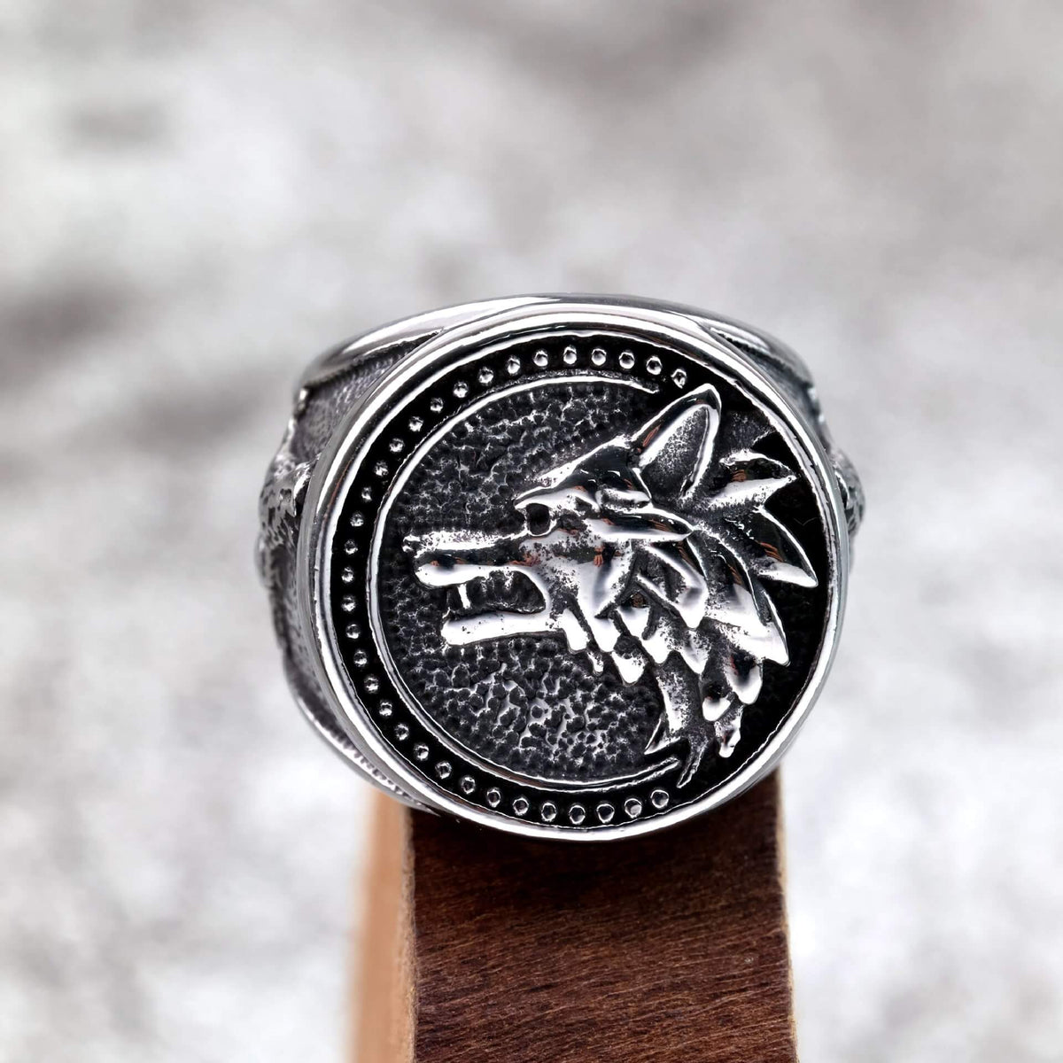 Vintage Solid Stainless Steel Viking Odin Wolf Head Round Ring for Men