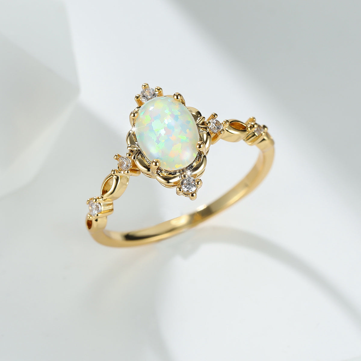Women's Gold Plated Oval Opal With Zirconia ring