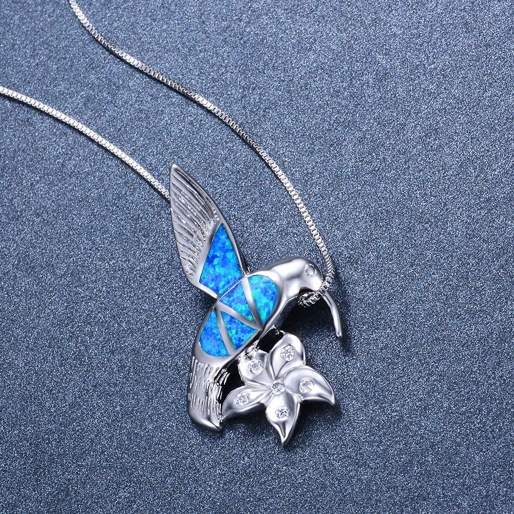 Opal bird + flower necklace
